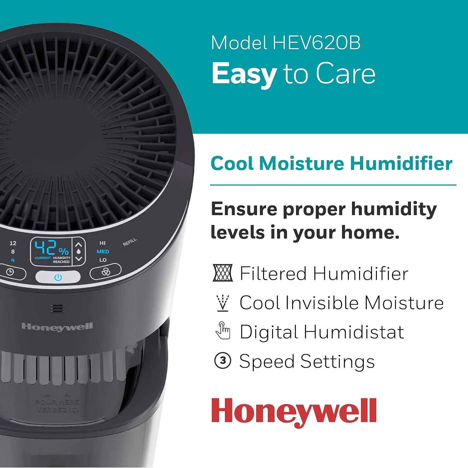 Top Fill Tower Humidifier, Digital Humidistat, Black – Cool Mist Humidifiers for Bedroom, Home or Office with