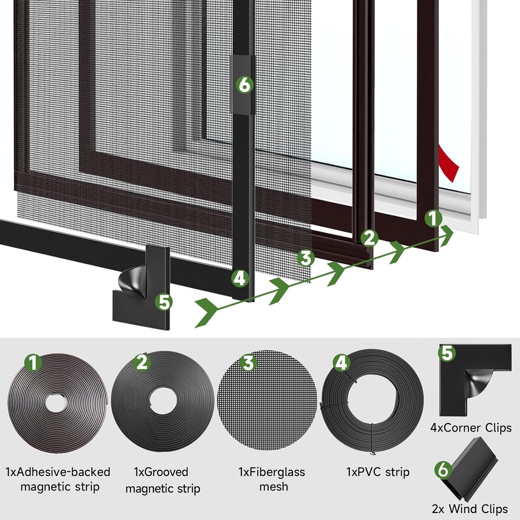 Window Screen Adjustable Magnetic Window Screen Replacement Max 39” x 59”, DIY Fiberglass Mesh Window Screens for