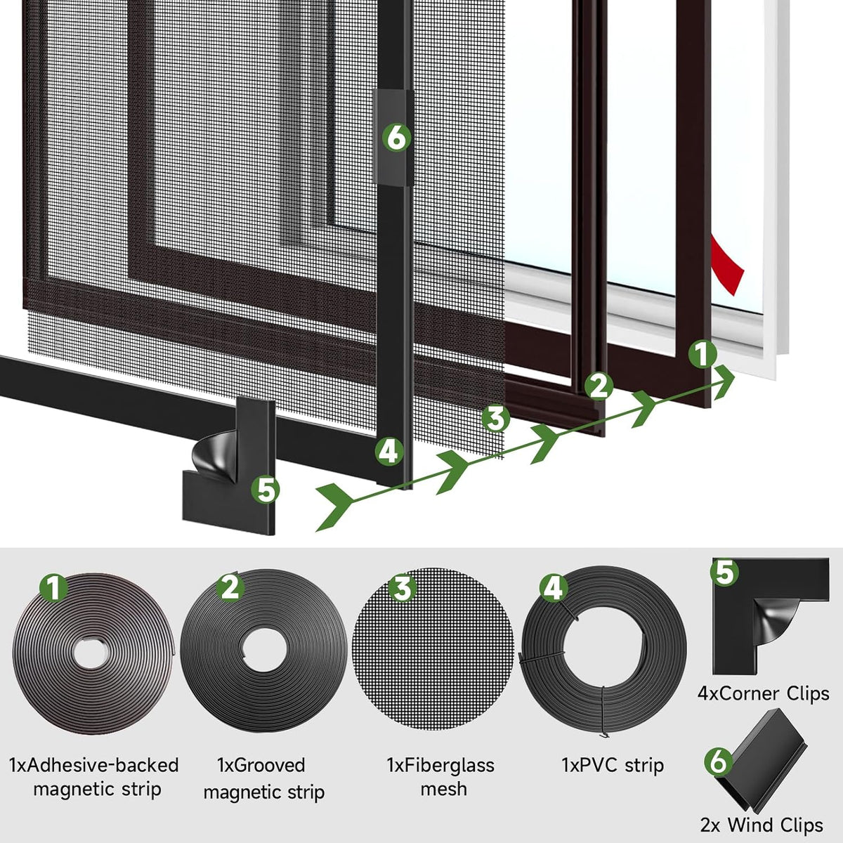 Window Screen Adjustable Magnetic Window Screen Replacement Max 39” x 59”, DIY Fiberglass Mesh Window Screens for