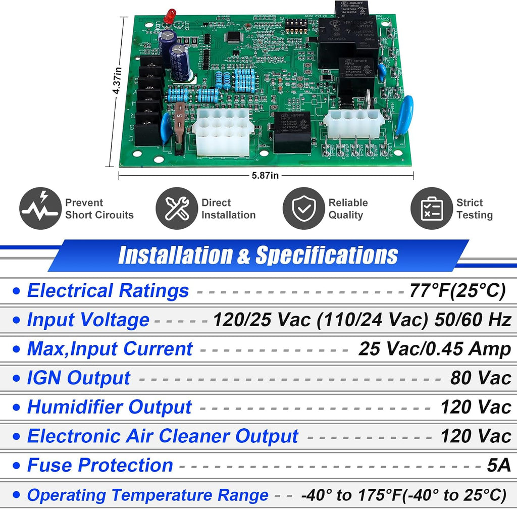 50A65-5165 Gas Furnace Control Board Compatible with Trane & American Standard - Replaces White-Rodgers 50A65-475, 50A65-474, 50A65-476 - Single Stage HSI Ignition Controller with 80V Output