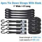 Cam Buckle Tie Down Straps with Hook 1" x 8' with Extra Soft Loops