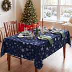 Christmas Tablecloth 60 x 84 Inch, Navy Blue Snowflake Rectangle