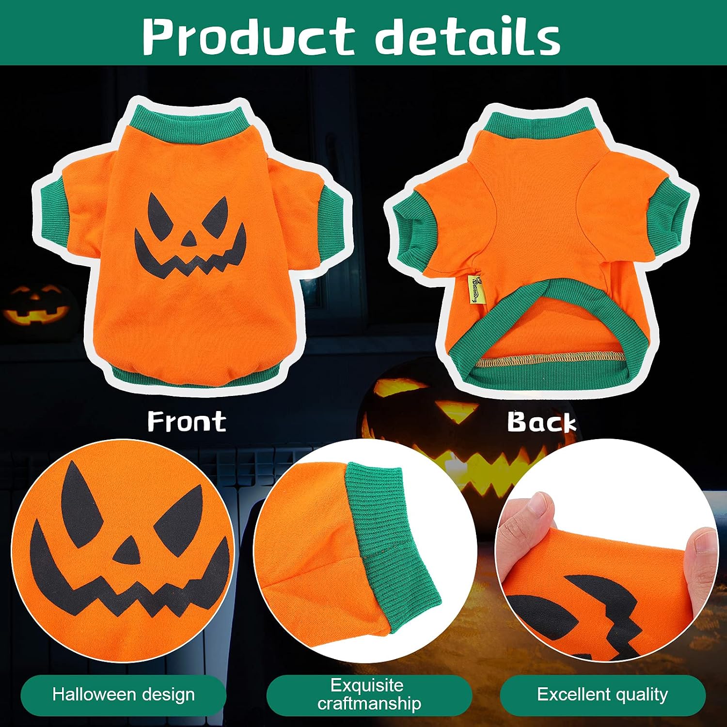 5 Pcs Halloween Dog Shirt & Clothes - Pumpkin Ghosts Skeletons Pet Costume - Funny Scary Dog Apparel - Party Cosplay