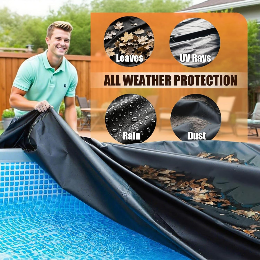 12 Ft Round Pool Covers for Above Ground Pools, 500D Heavy Duty Solar Pool Cover Waterproof Protector Tarp with 12