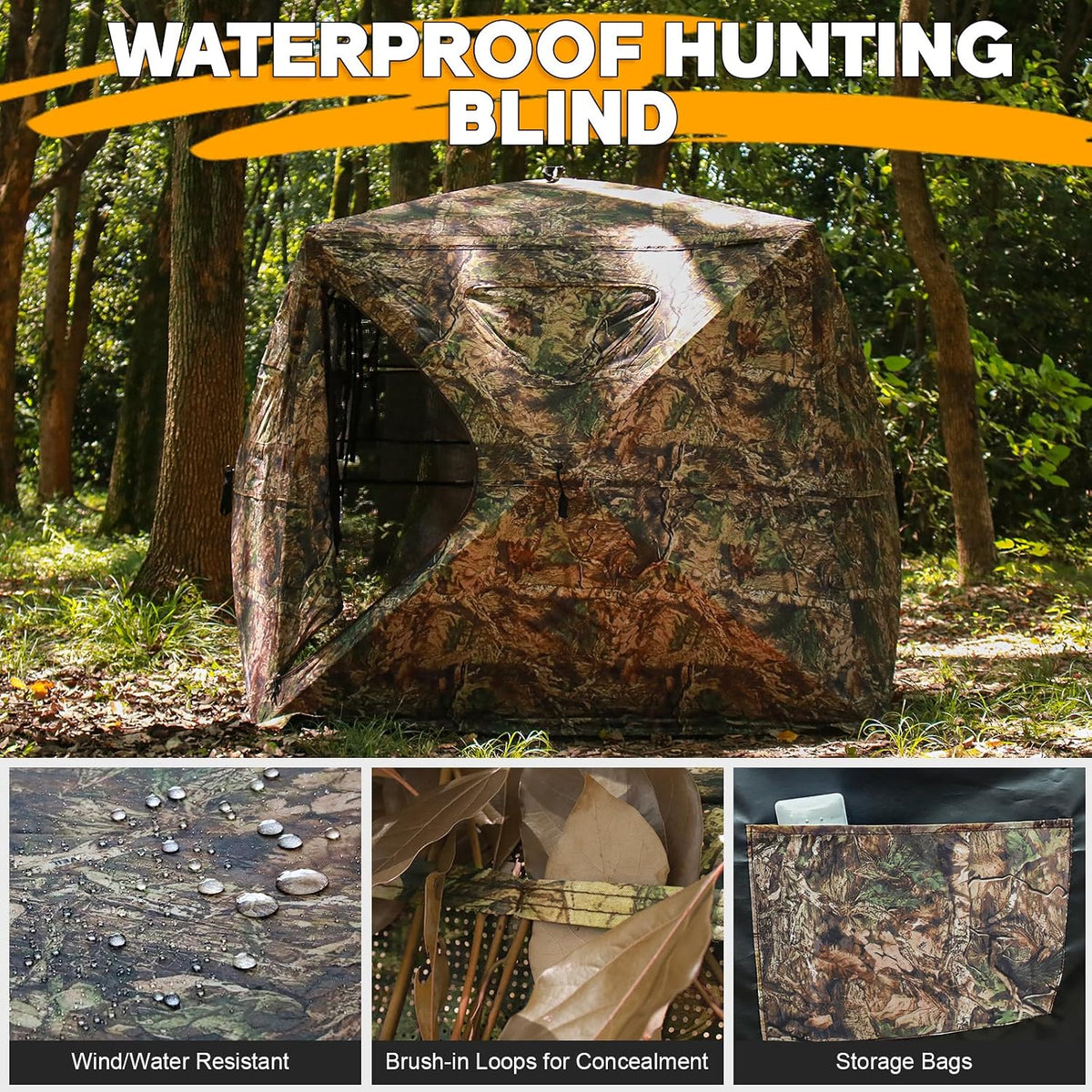 Wide Bottom Hunting Blind 1-3 Person with Portable Chair, 270 Degree See Through Pop up Ground Blinds for Deer Turkey