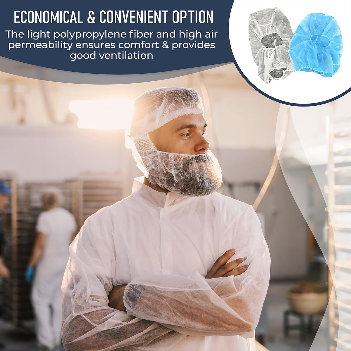 Hair Net and Beard Net | 100 Pack, White | Disposable Protective Hairnets and Beard Net Combo for Full Face, Hairnets