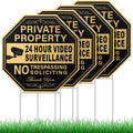 4 Pcs Private Property No Trespassing No Soliciting Yard Sign 12 x 12 Inches 24 Hours Video Surveillance Sign with