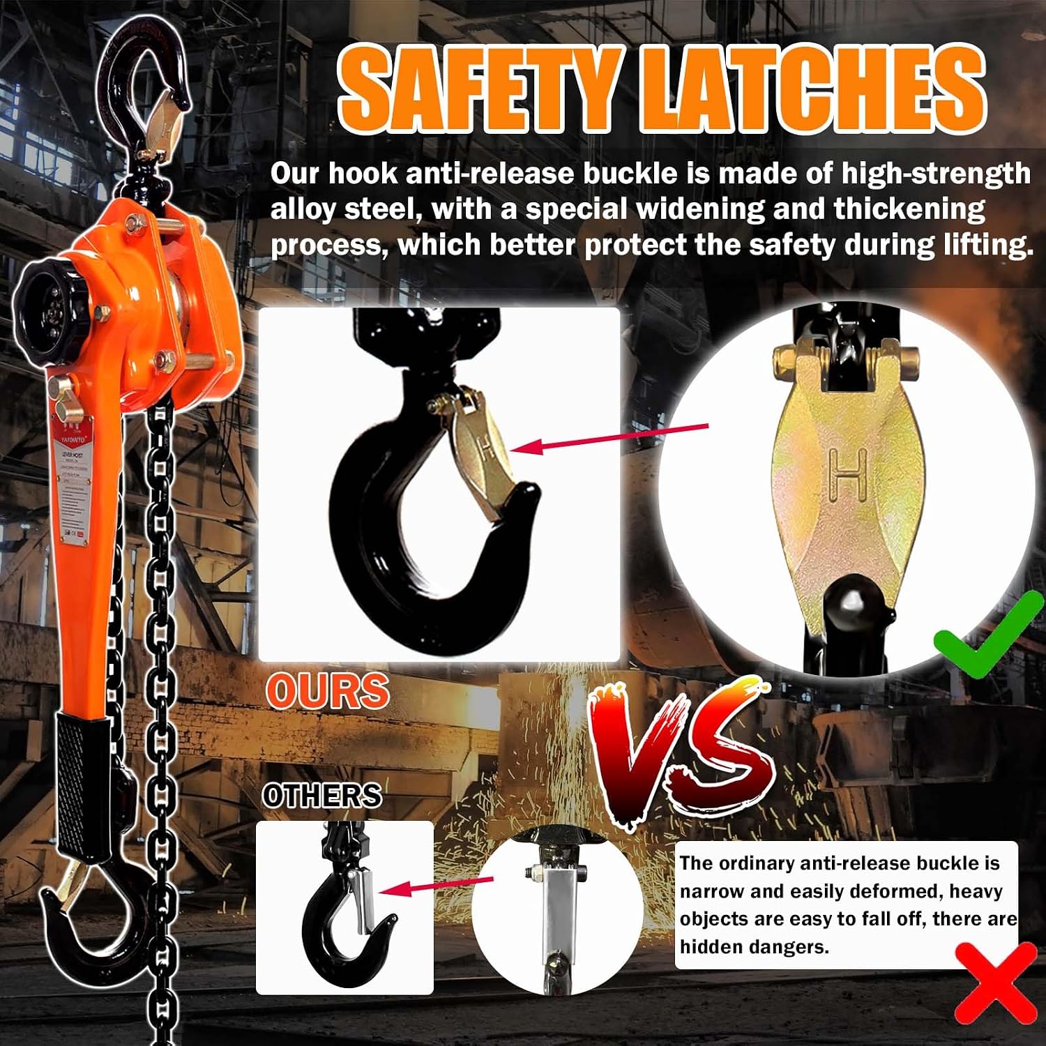 Lever Chain Hoist, 3/4 Ton Come Along Winch, 10FT Manual Ratchet Puller Hoist,G80 Black Chain and 2 Heavy Duty