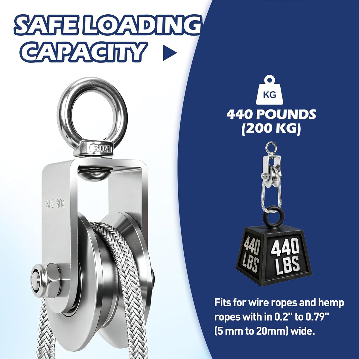 1 Pack 48mm U Groove Cable Pulley Wheel,304 Stainless Steel Swivel Pulley