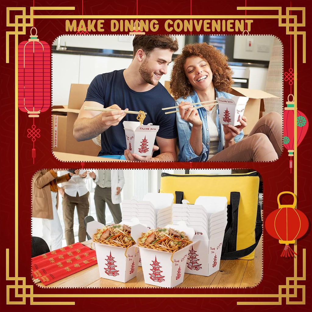 50 Sets 32 oz Chinese Take Out Boxes with Disposable Chopsticks