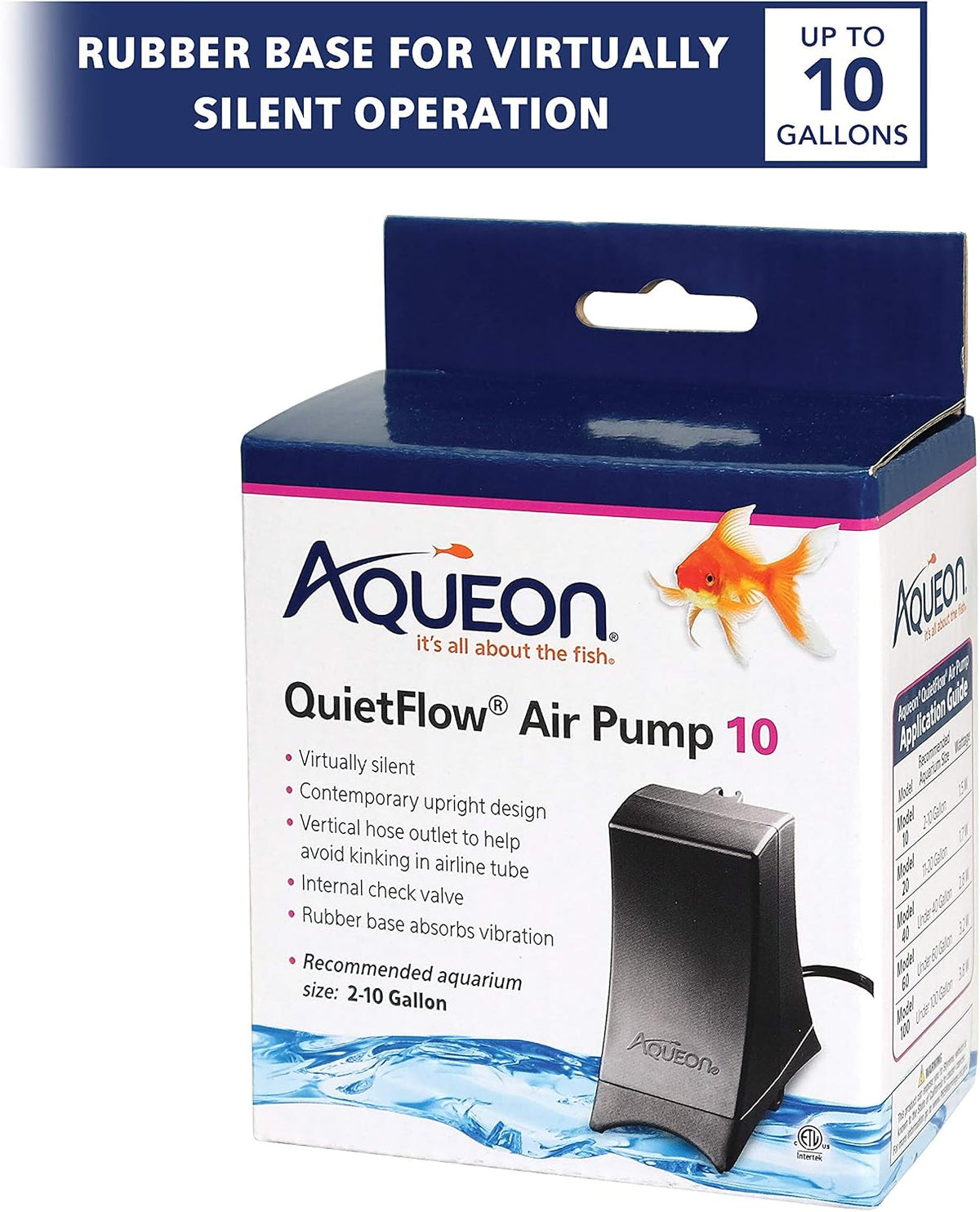 QuietFlow Aquarium Air Pump 10, for 2-10 Gallon Tanks