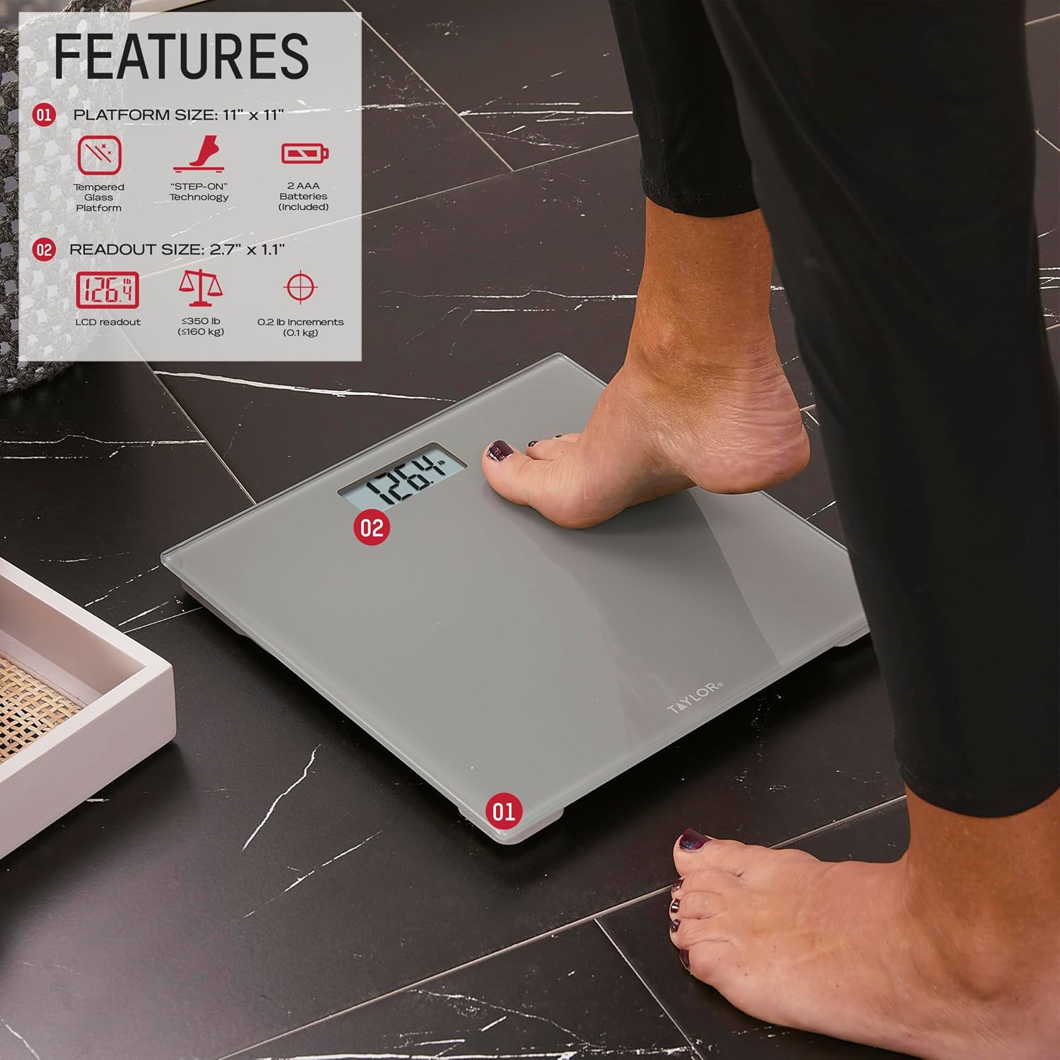 Digital Bathroom Scale for Body Weight, 400 lb Capacity, 11x11 Tempered Glass Platform, 4 Precision Sensors, Mid