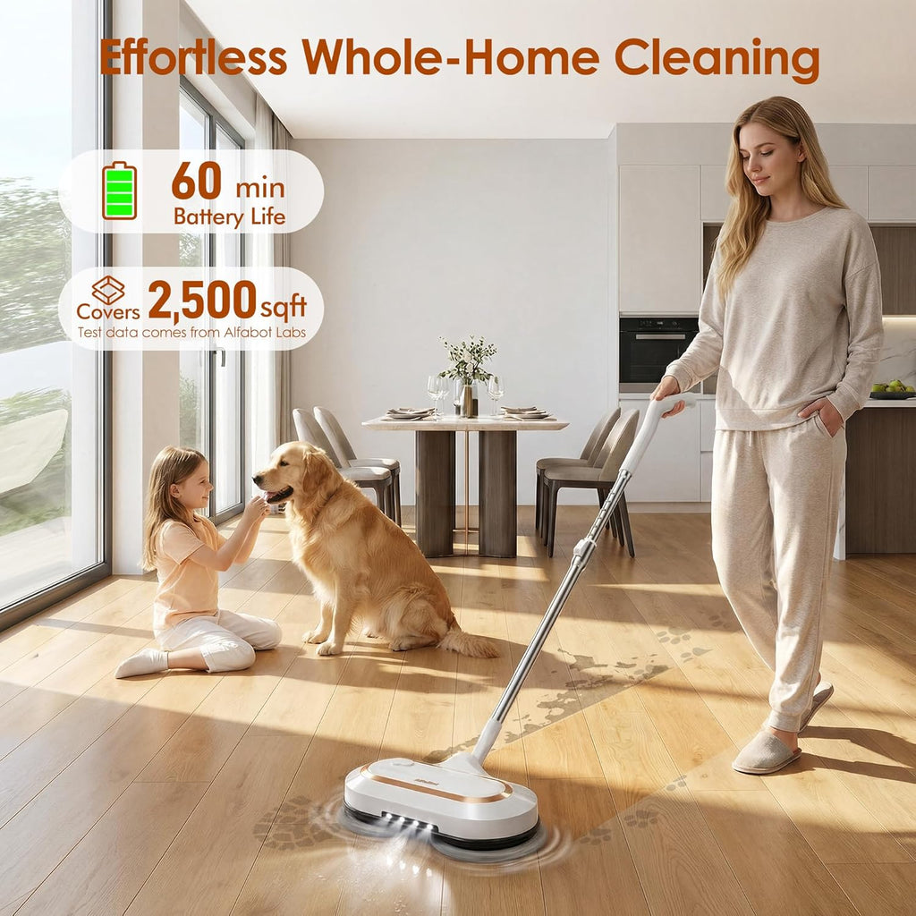 Cordless Electric Mop for Floor Cleaning, Dual Spin with LED Headlight, Water Spray, Long-Lasting Battery