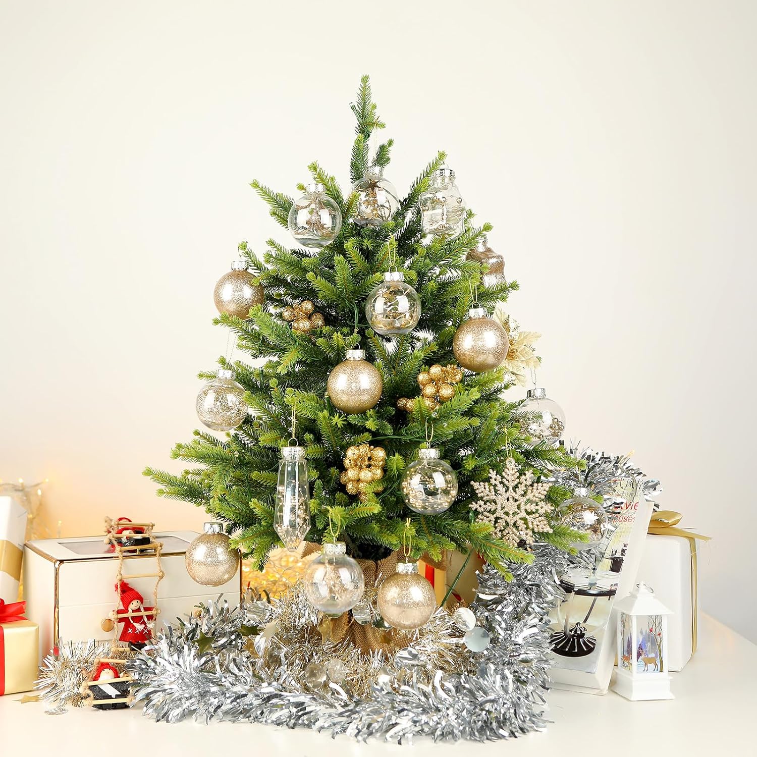 86PCS Christmas Tree Ornaments Clear Set,Shatterproof and Clear Plastic Baubles for Xmas Tree Decor, Holiday Wedding