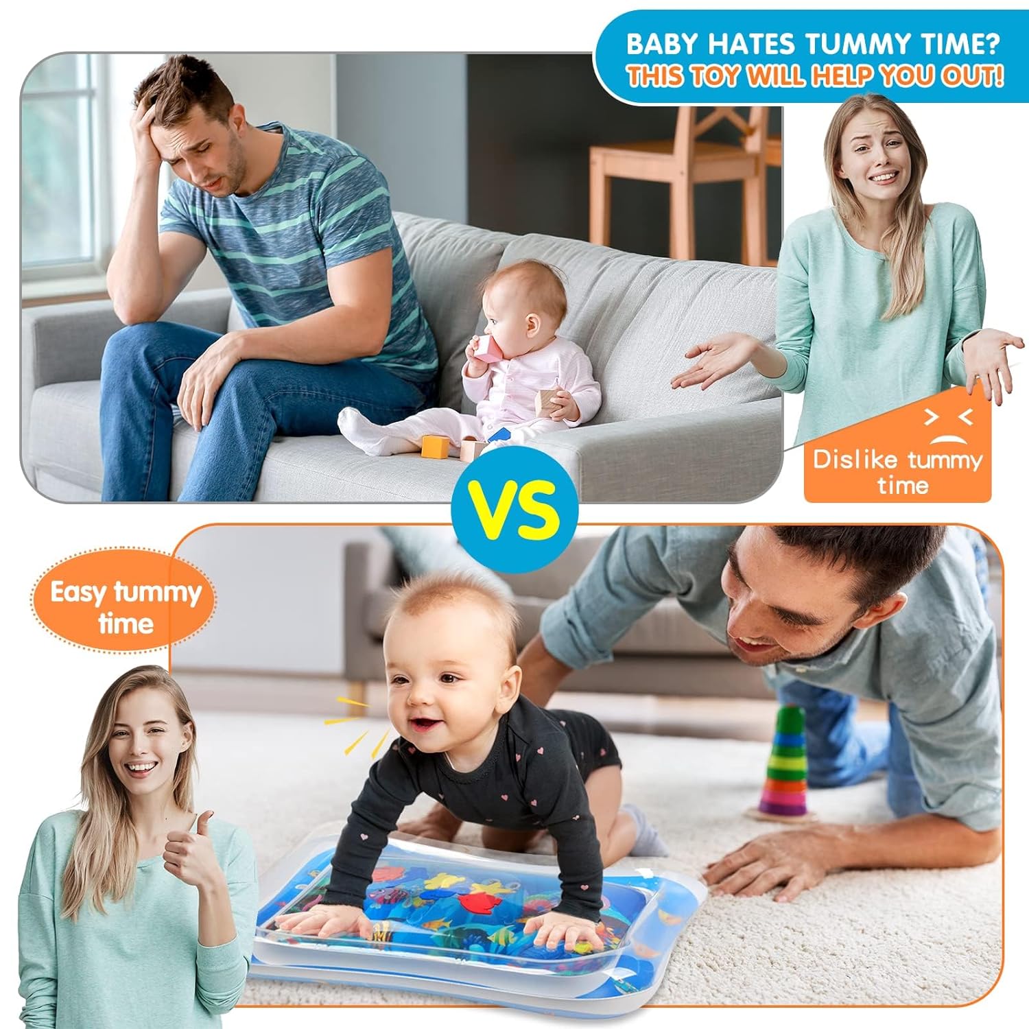Inflatable Tummy Time Mat Premium Baby Water Play Mat for Infants and Toddlers Baby Toys for 3 to 24 Months
