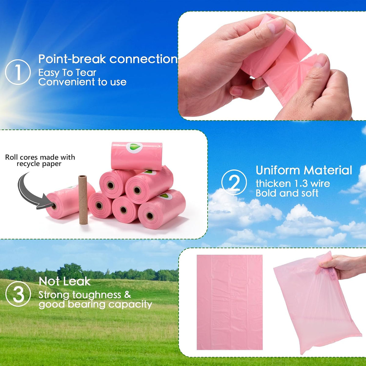 Pink Dog Poo Bags Lavender scent with Dispenser - 300 Large Poop Bags, Extra Thicken Strong Corn Starch Blended Leak