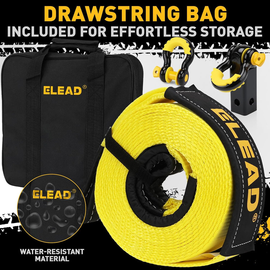 3" x 30Ft Recovery Tow Strap Heavy Duty with Hooks - 36000 LBS Break Strength, 2" Shackle Hitch Receiver + 3/4 D Ring