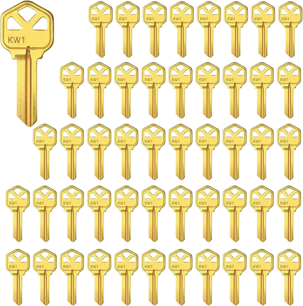 Brass Finish Key Blanks, KW1 Uncut Blank Keys, Pack of 50 Keys | KW1 Master Key, Premium Brass Blank Key for Home and