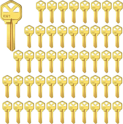 Brass Finish Key Blanks, KW1 Uncut Blank Keys, Pack of 50 Keys | KW1 Master Key, Premium Brass Blank Key for Home and