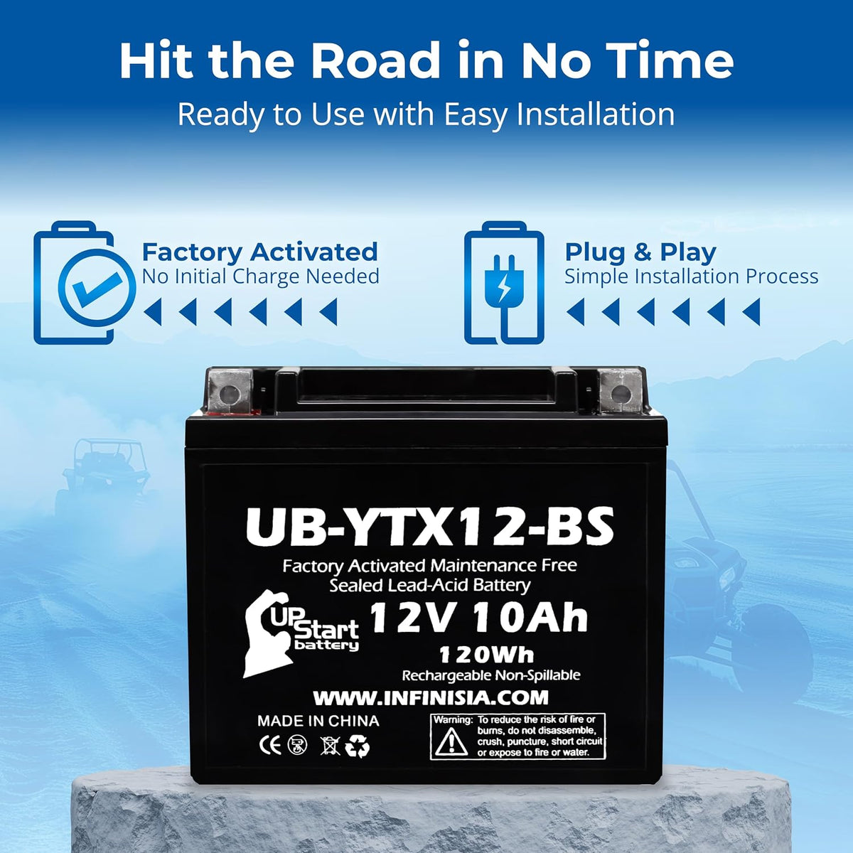 YTX12-BS 12V 10Ah for Recon 250 Battery