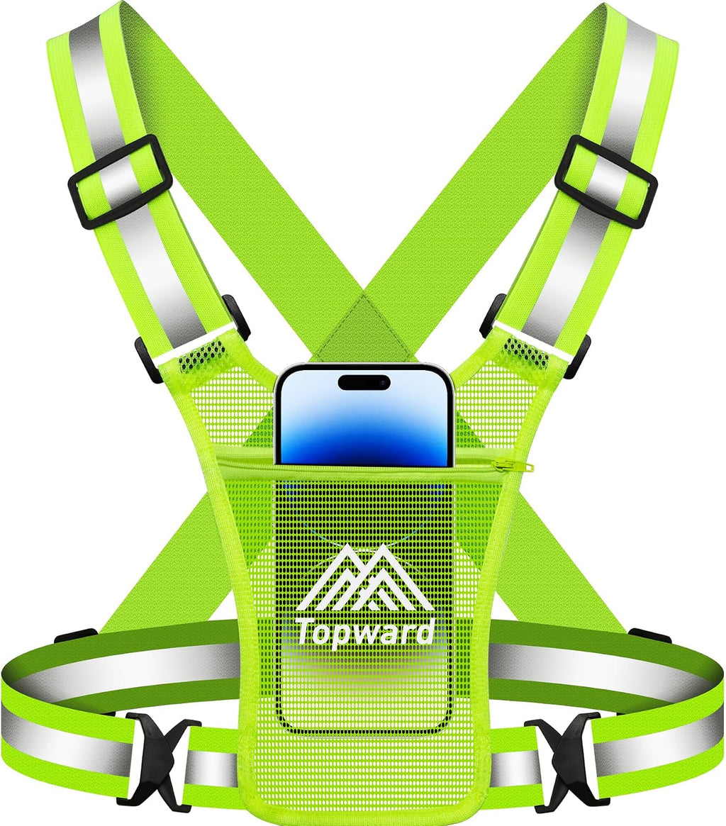 Running Vest Chest Phone Holder for Women Men, Reflective Vest Safety Gear for Dog Walking Cycling - Adjustable