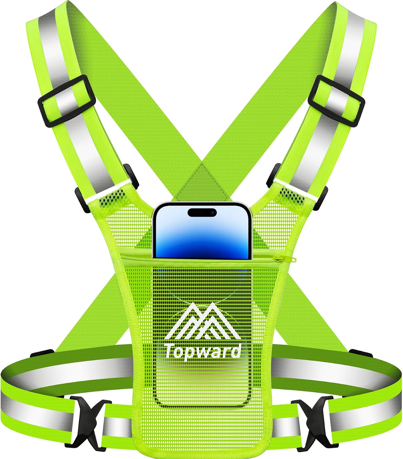 Running Vest Chest Phone Holder for Women Men, Reflective Vest Safety Gear for Dog Walking Cycling - Adjustable