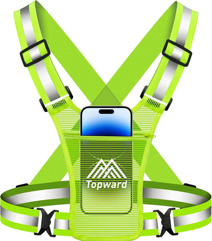 Running Vest Chest Phone Holder for Women Men, Reflective Vest Safety Gear for Dog Walking Cycling - Adjustable