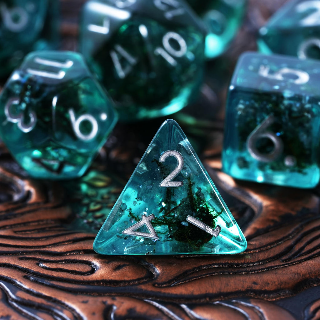 Ocean Moss Resin Dice Set - Unique Aquamarine 7pc Polyhedral Set