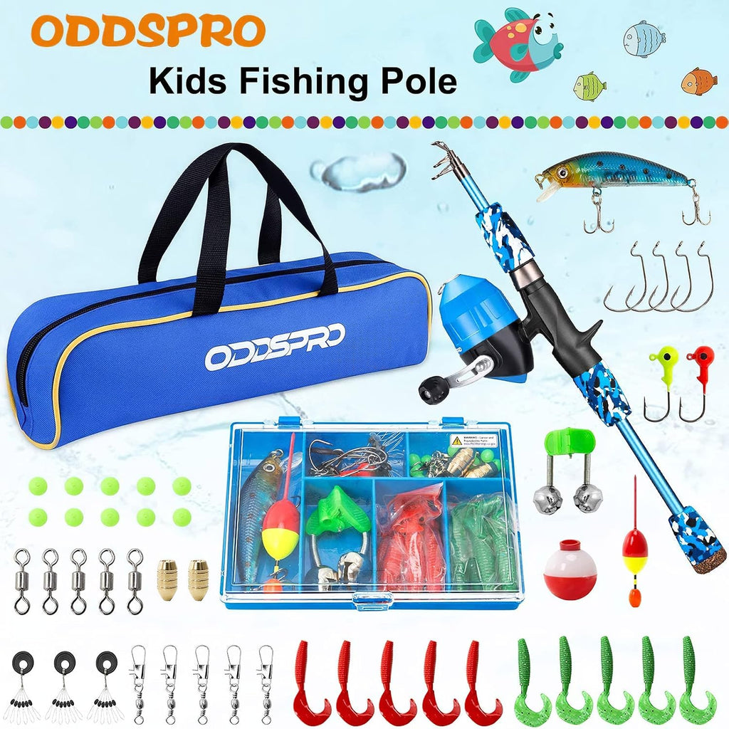 Kids Fishing Pole - Portable Telescopic Kids Fishing Rod and Reel Combo Kit - with Spincast Fishing Reel Tackle Box