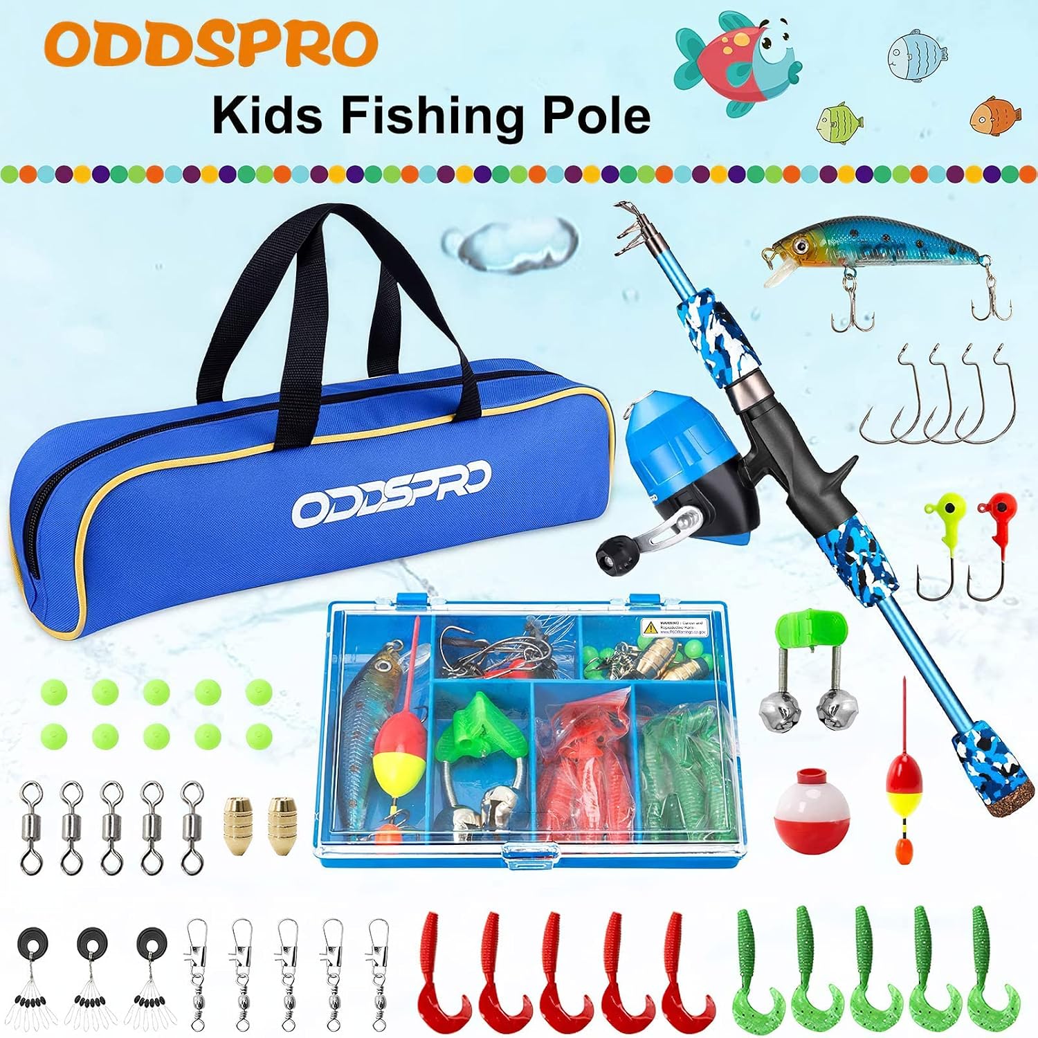 Kids Fishing Pole - Portable Telescopic Kids Fishing Rod and Reel Combo Kit - with Spincast Fishing Reel Tackle Box