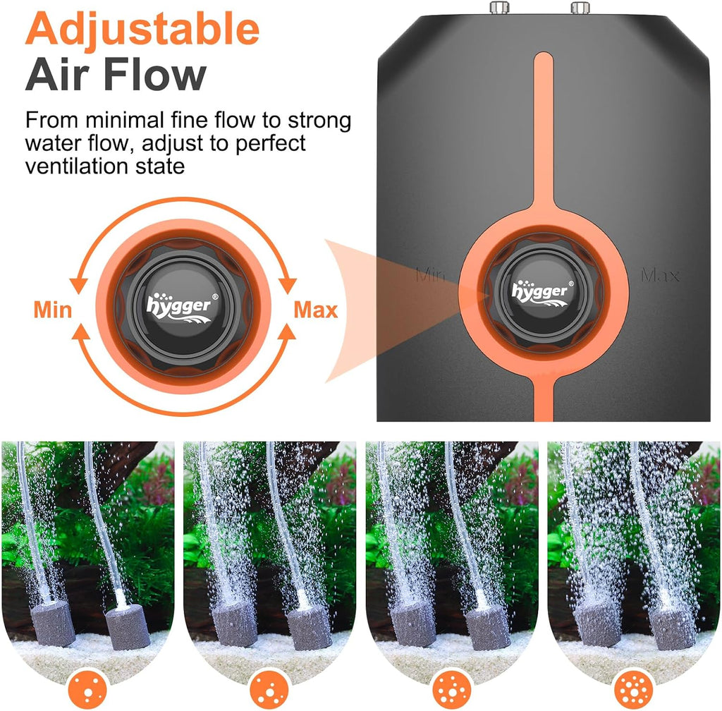 Powerful Aquarium Air Pump, 3.5W/4.5W Ultra Quiet Fish Tank Air Pump Dual Outlet, Adjustable Oxygen Aerator Pump with