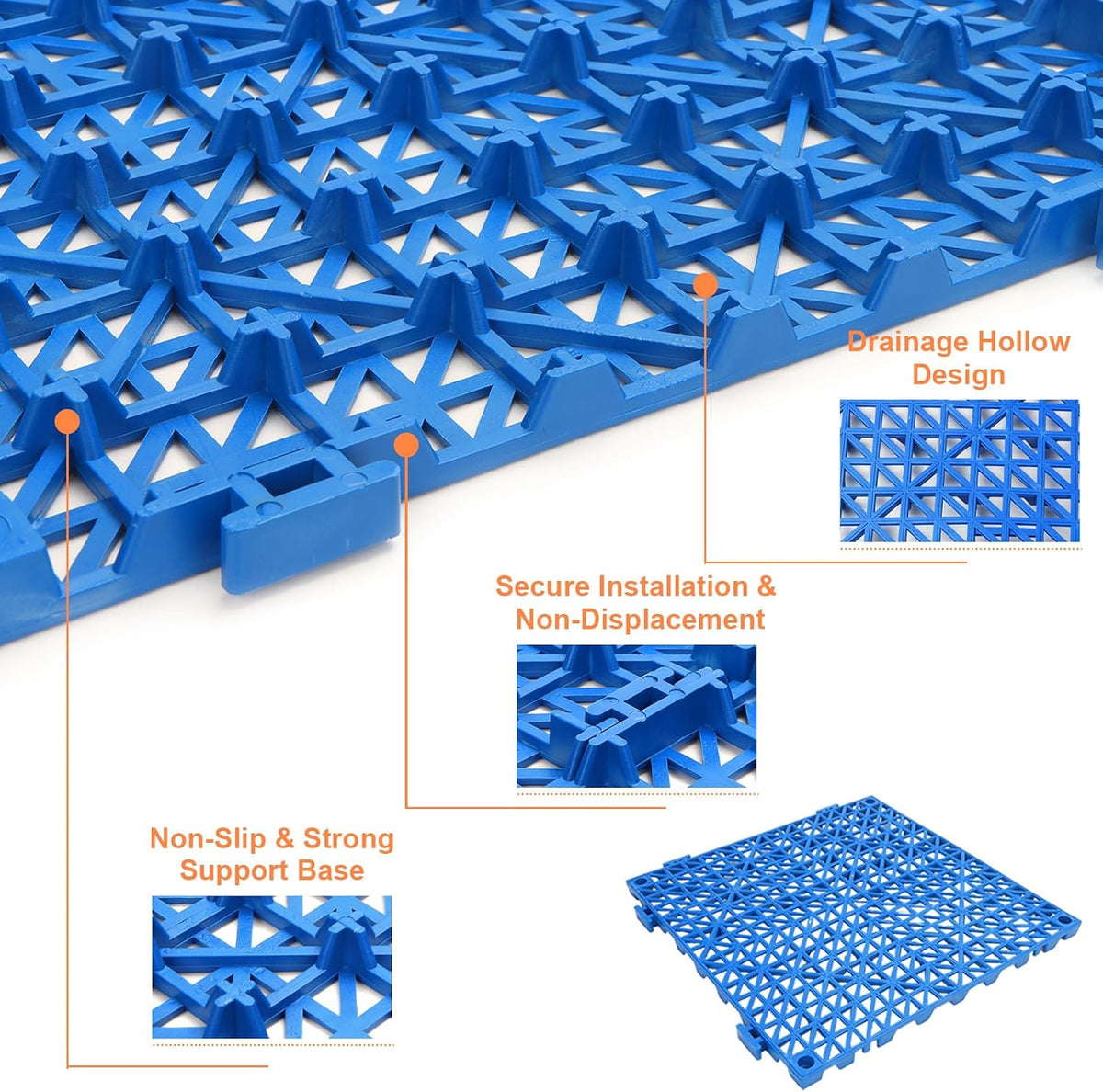 Modular Interlocking Cushion, 12 Pcs 11.6" x 11.6" Non-Slip Splicing Drainage Mats with Drain Holes, Soft PVC Floor