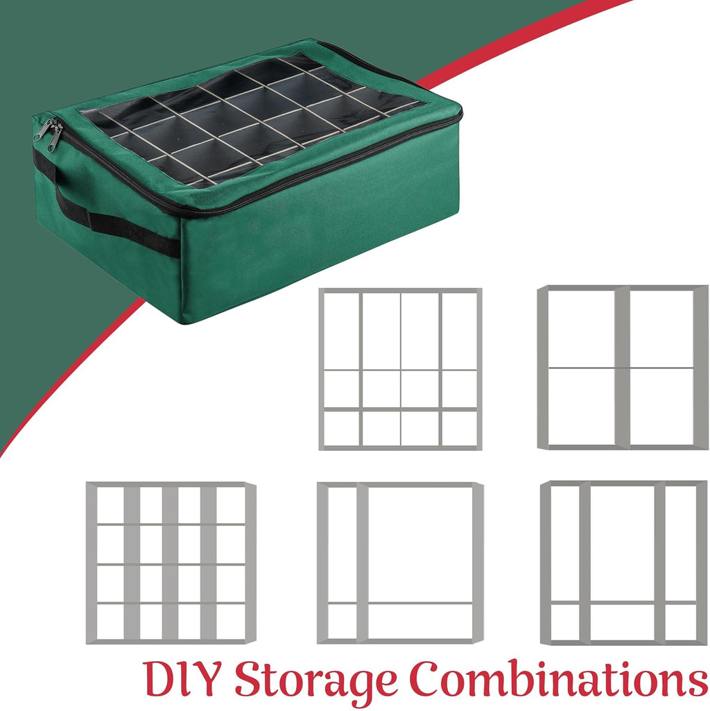 Ornament Storage Box - Zippered Organizer with 48 Individual Compartments and Dividers for Christmas Bulbs and