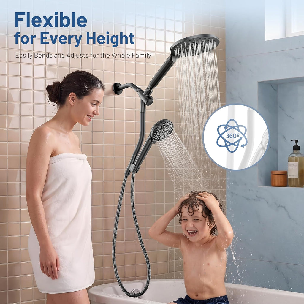 Dual Filtered Rain Shower Head Combo, High Pressure Handheld Shower Head with Adjustable Bar - Rainfall Shower Head