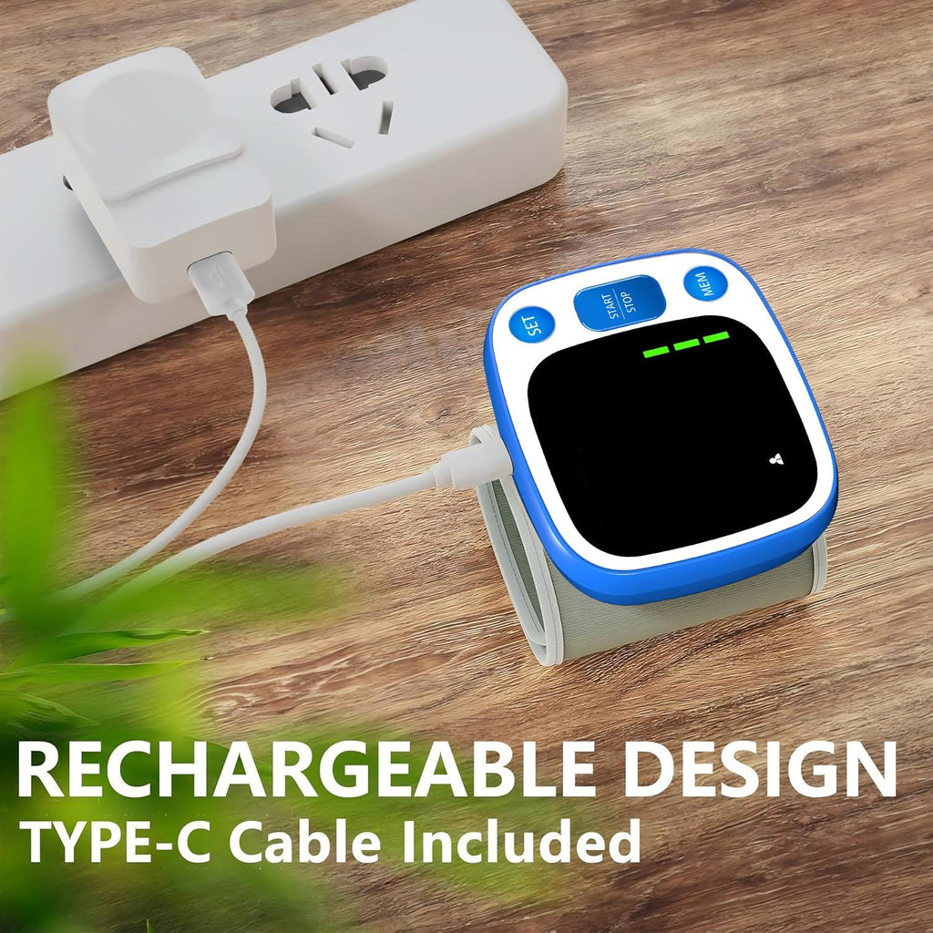 Blood Pressure Monitors for Home Use Rechargeable Wrist Digital BP Machine Cuff with LED Backlit Display, Voice