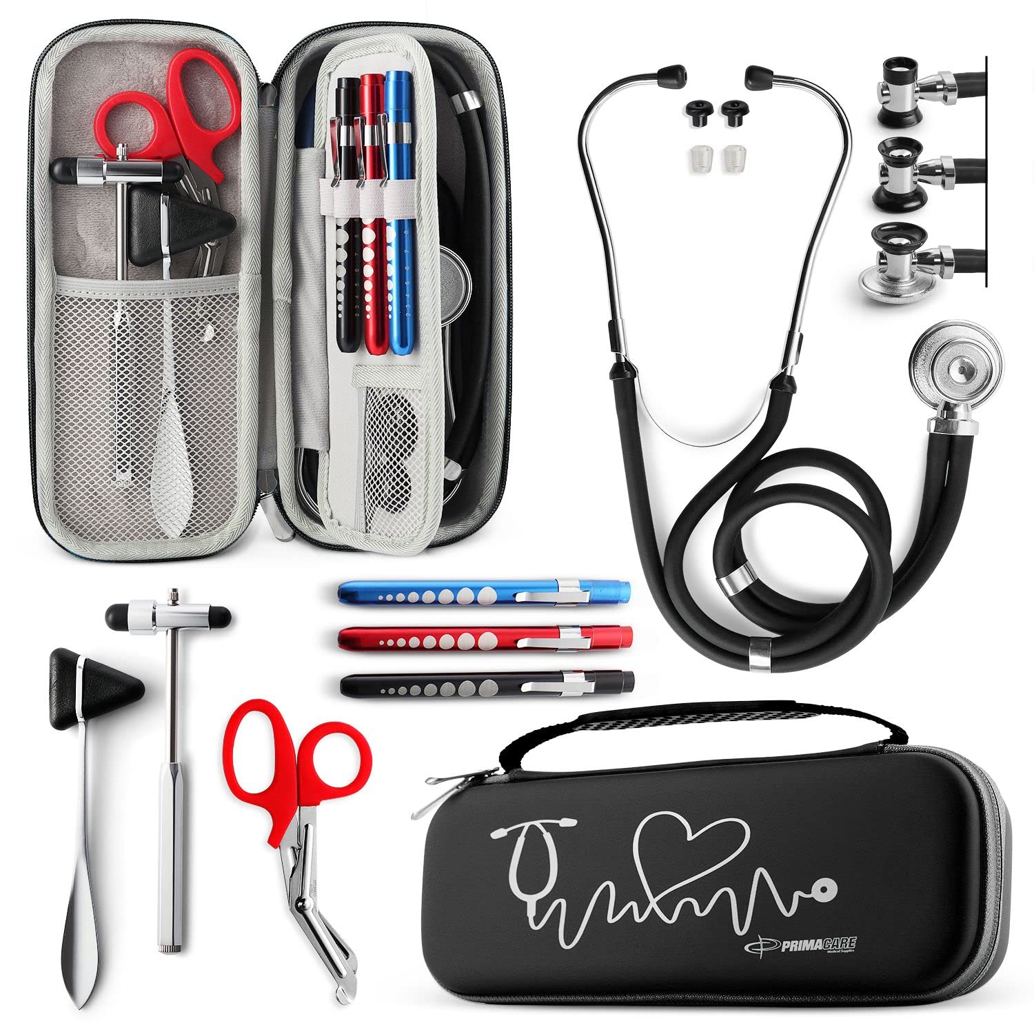KB-9397-BK Stethoscope Case, Supplies Included, Black with Multiple Compartments, Portable and Lightweight First Aid