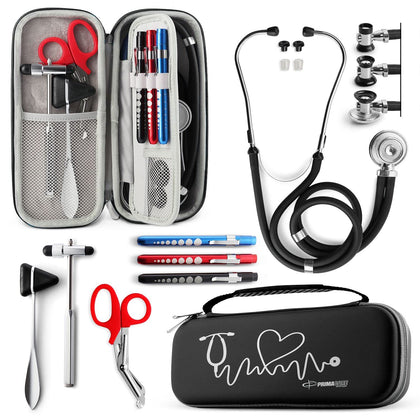 KB-9397-BK Stethoscope Case, Supplies Included, Black with Multiple Compartments, Portable and Lightweight First Aid