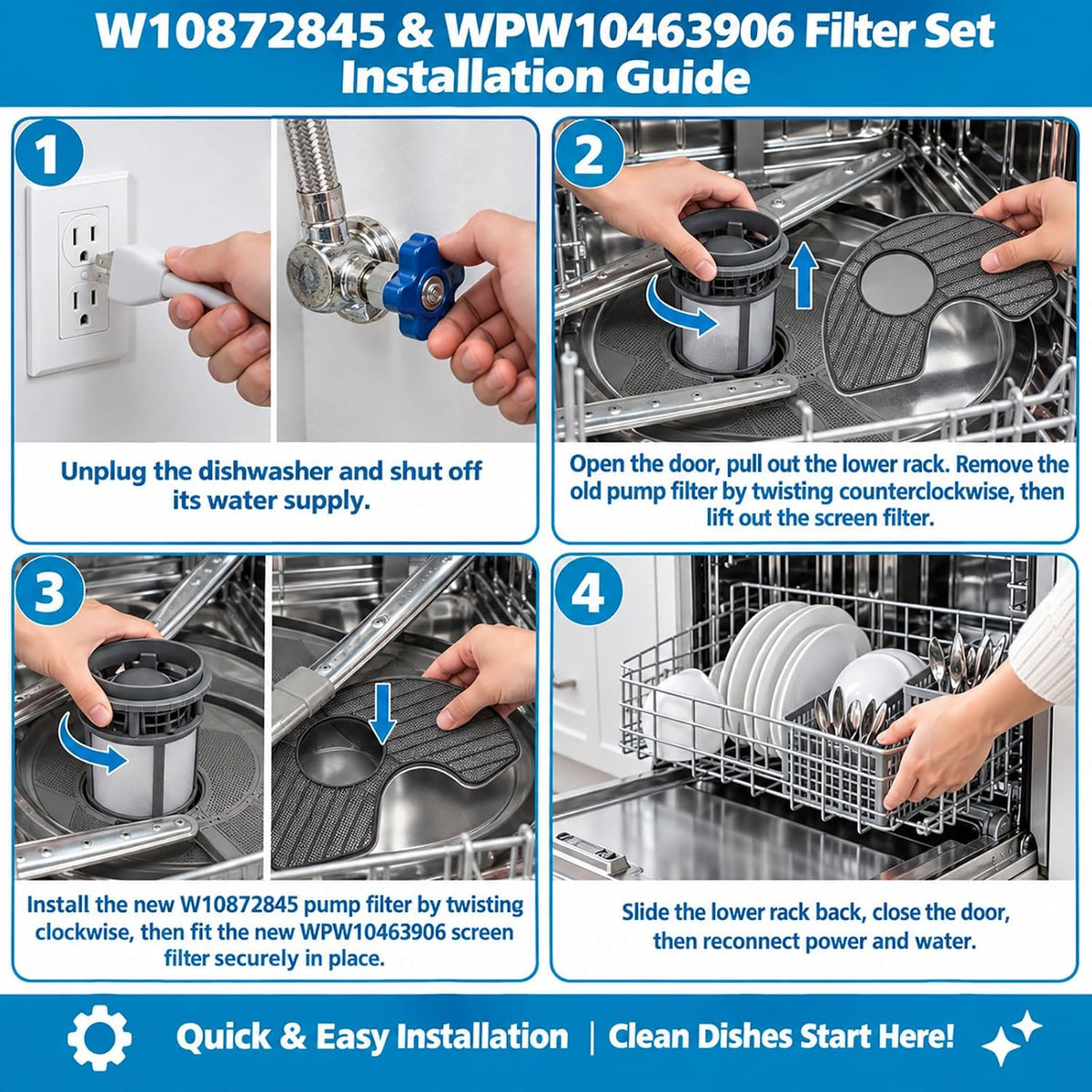 2 Pack Dishwasher Filter Replacement for Whirlpool WDF120PAFS0