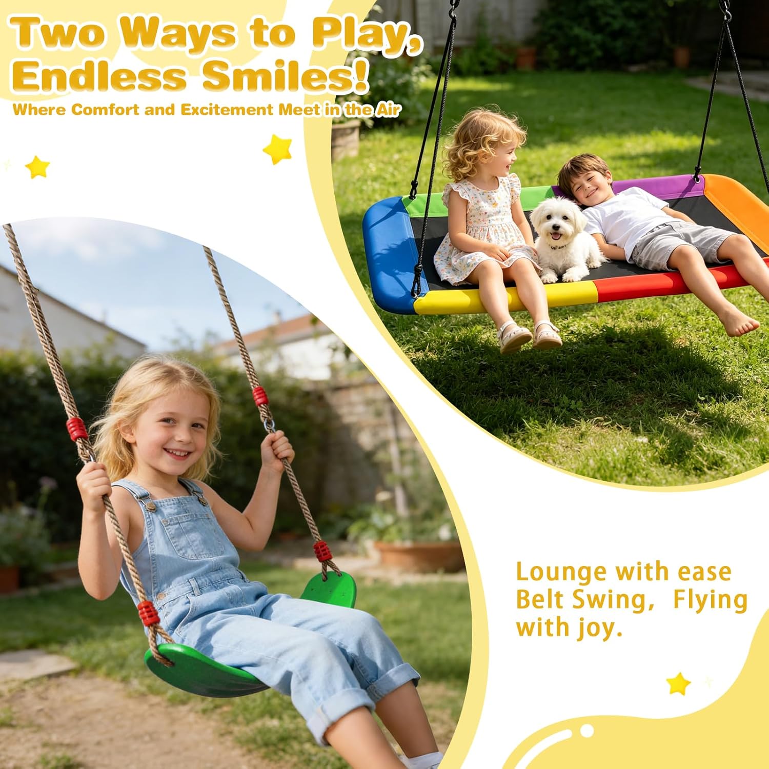 3-in-1 Swing Set for Backyard for Kids, with 1 Platform Swing, 2 Belt Swing, 600lbs Metal Swing Set for Toddler