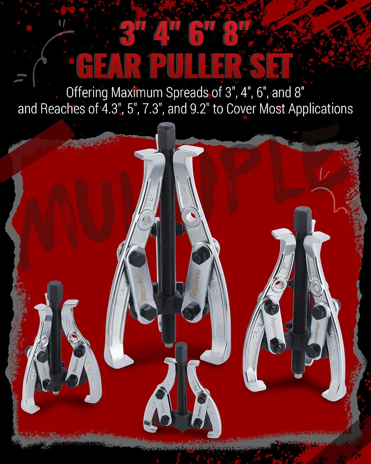 Gear Puller Set, 3" 4" 6" 8" Bearing Puller Kit for Pulley Gear Bearing Flywheel Removal, Cr-V Steel 2 Jaw & 3 Jaw