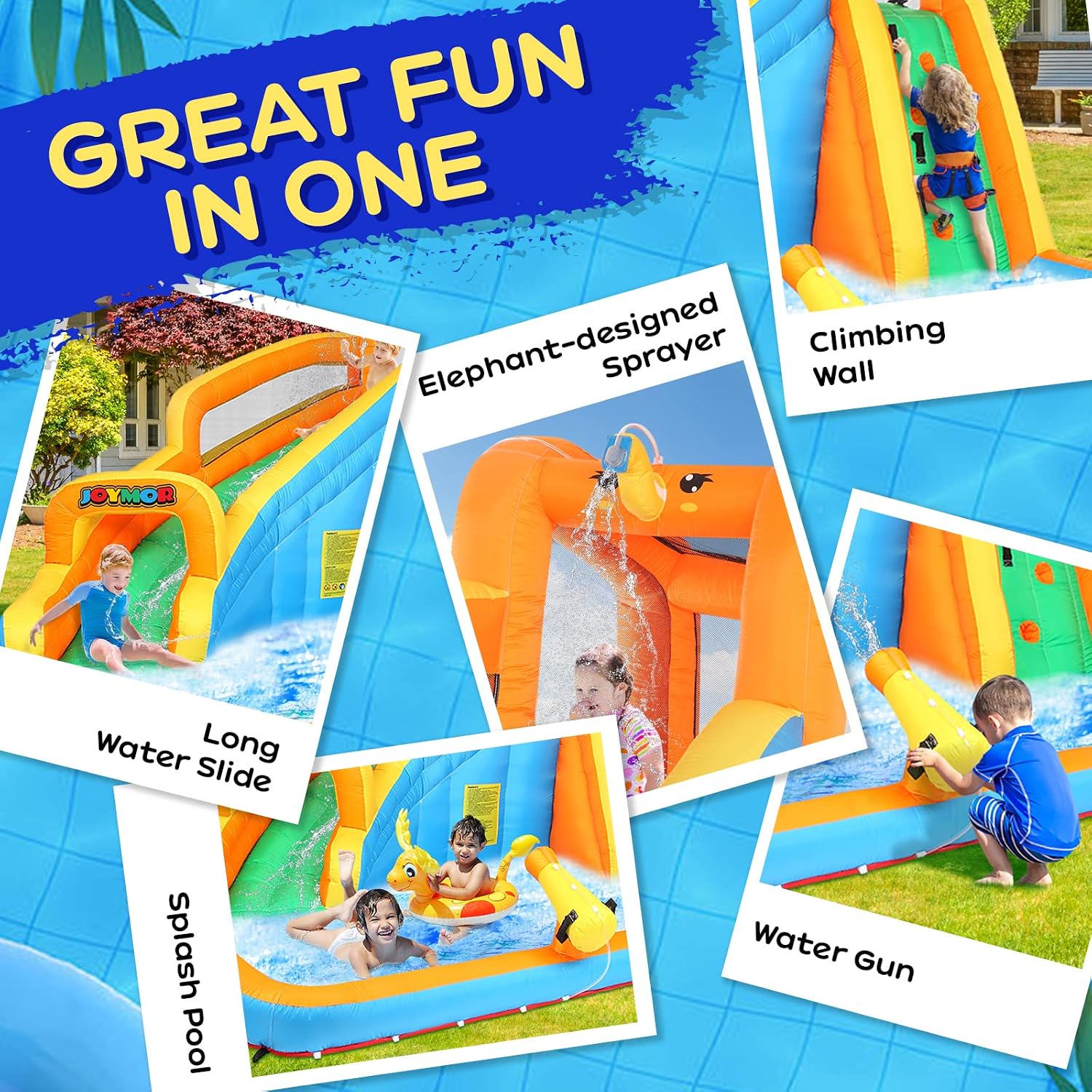 Inflatable Water Slide Park wtih Splash Pool, Climbing Wall, Water Cannon,Blow up Water Slides for Backyard Outdoor