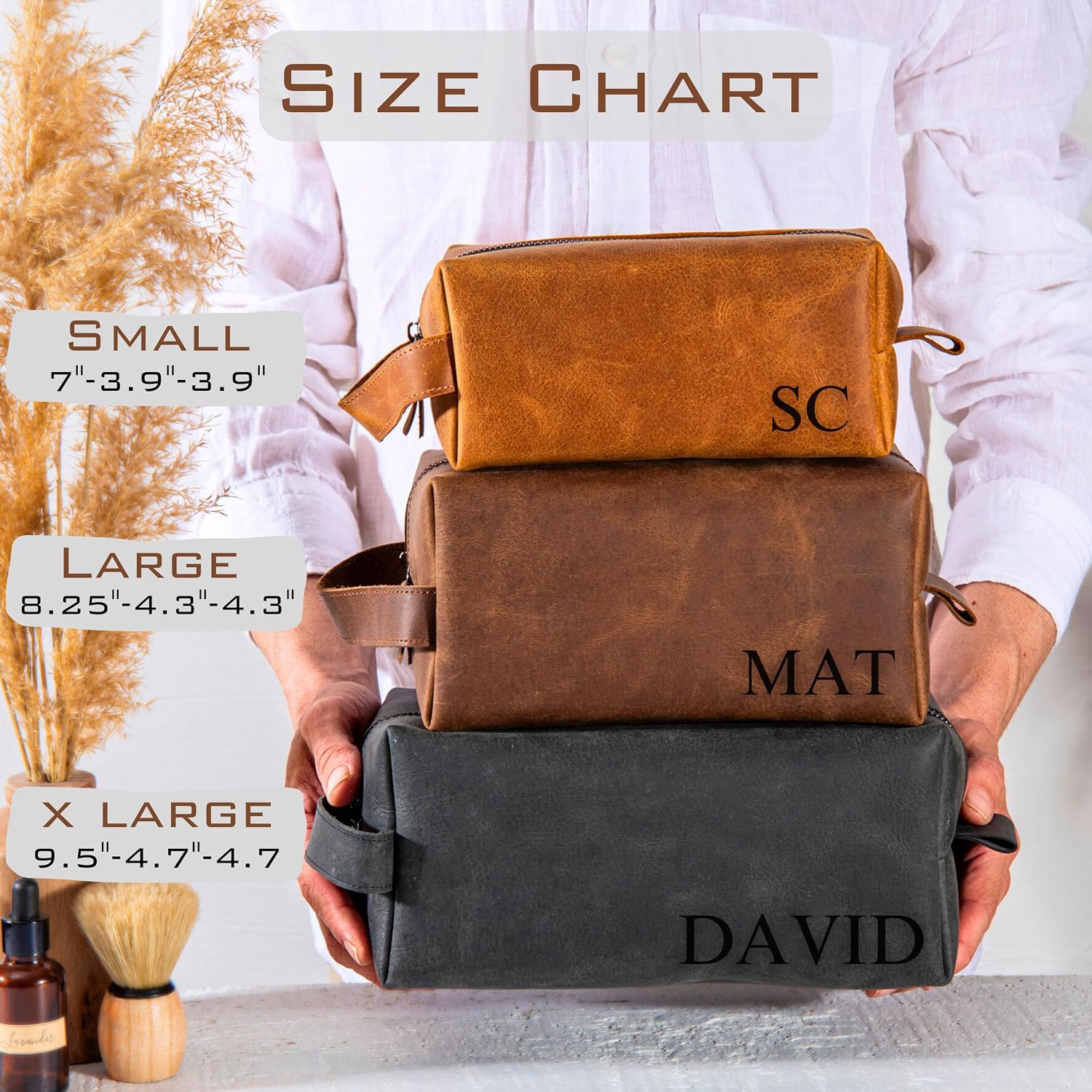 Personalized Leather Toiletry Bag for Men – Custom Shaving Dopp Kit with Name or Initial, Travel Gift for Groomsmen