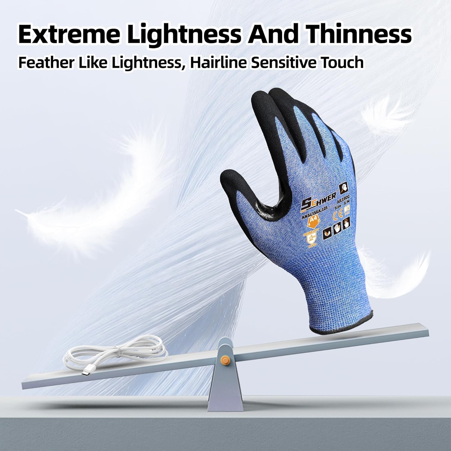 A4 AIR-SKIN Cut Resistant Work Gloves with Extreme Lightweight & Thin, Grip Glove for Fishing, Refined Work