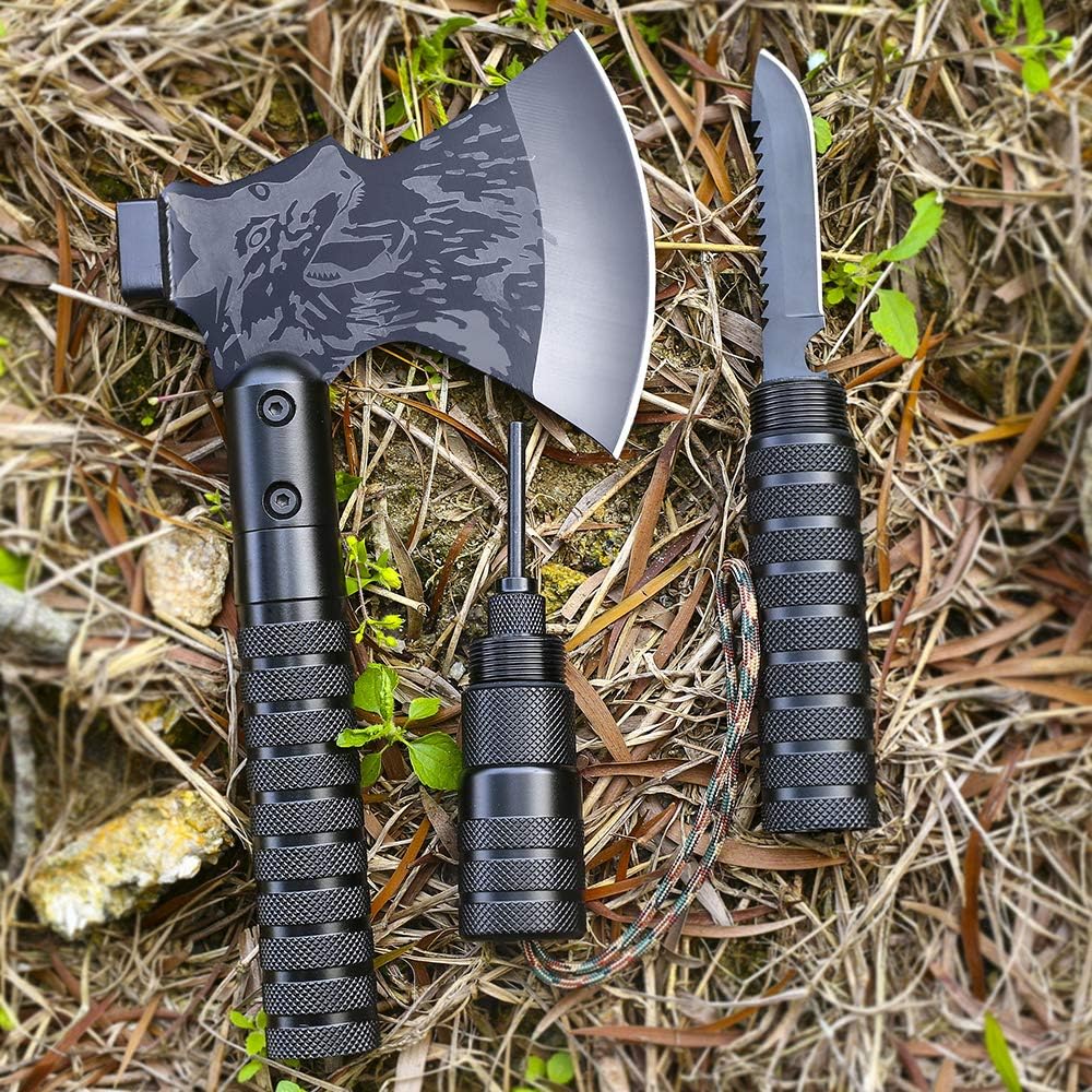 Survival Camping Axe, Folding Tactical Hatchet Axe for Outdoor | Multi-Functional Tactical Tomahawk with Hammer