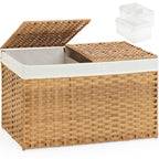 Storage Basket with Lid, 2-Lid PE Rattan Storage Bin, Natural