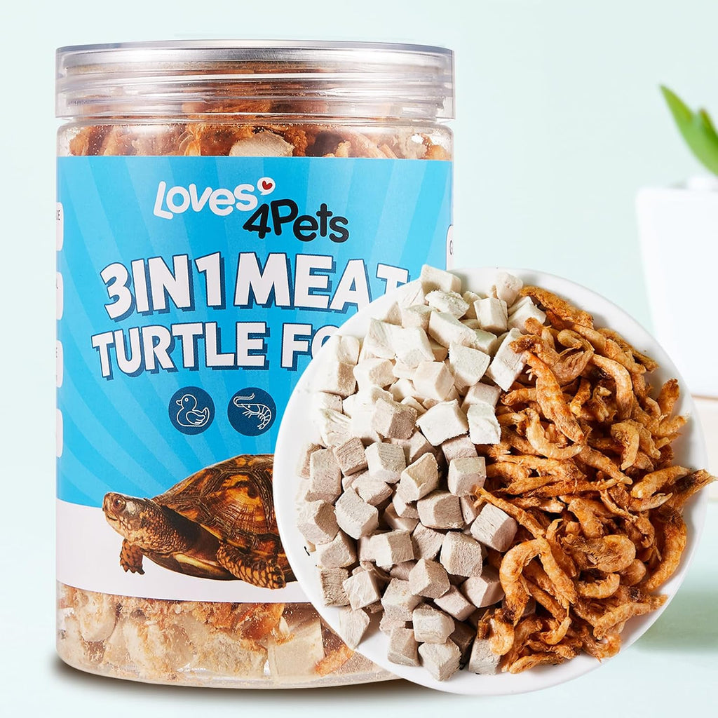 Turtle Food - Natural Freeze-Dried Chicken, Duck and Antarctic Krill – 3 in 1 Premium Treats for Reptiles, Cats &