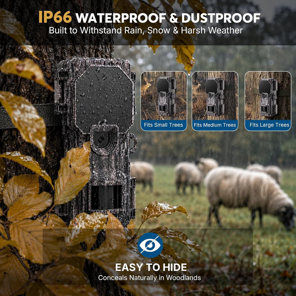 36MP 2K Mini Trail Camera with Secure Mounting, IP66 Waterproof | Game Camera with 0.1s Fast Trigger, Night Vision
