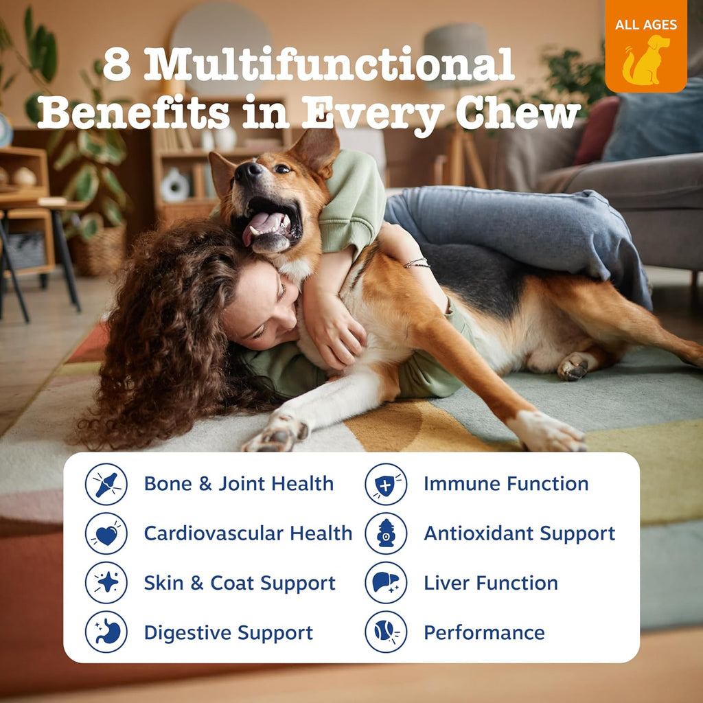 Dog Multivitamin, Chewable Dog Vitamins and Supplements for Hip & Joints, Skin & Coat, Omega 3 Fish Oil for Dogs