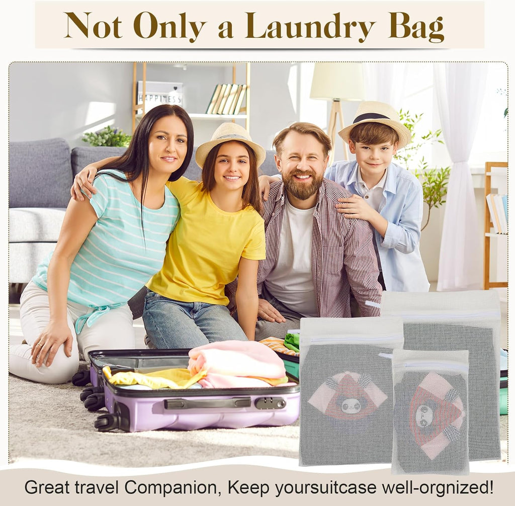 5-Piece Organic Cotton Laundry Bags with Zipper and Hanging Loop, 3 Sizes (S, M, L) Mesh Laundry Bag, Durable Cotton
