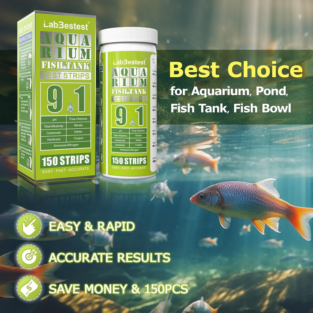 Aquarium Ammonia Test Strips Kit Fish Tank Test Strips (9-Way) | Pond Water Testing Kit for Freshwater Saltwater